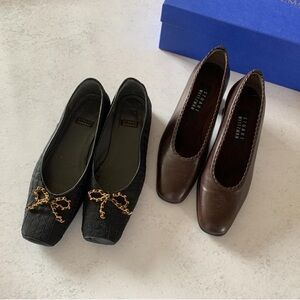 SOLD Stuart Weitzman Black and Brown Flats with Gold Accents